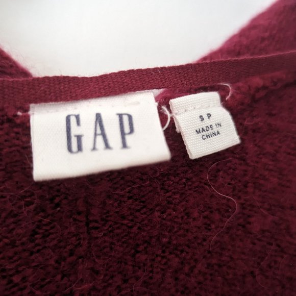 GAP Wool Blend Hooded Open Cardigan with Belt Wine Red Size S - Picture 3 of 4